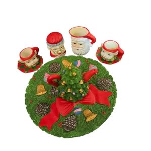 Vintage 1996  Chadwick- Miller Resin Miniature Santa Mrs. Claus & Elfs  Tea Set
